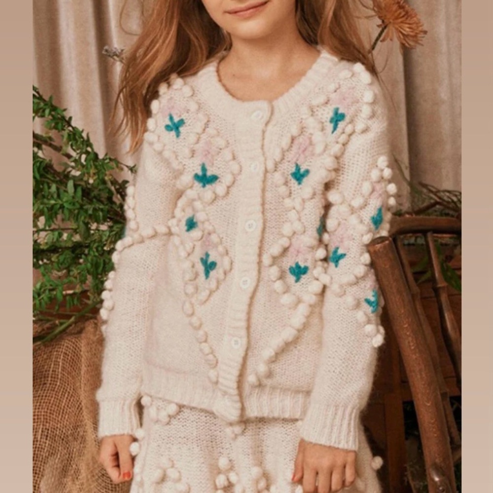 Nellystella Natasha wool & mohair 3D floral cardigan sweater and skirt set. 🤍